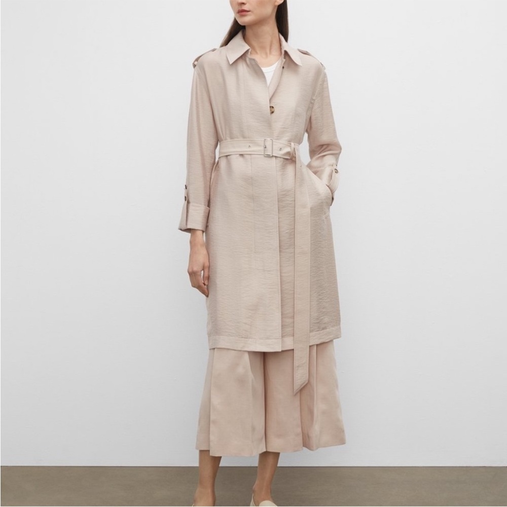 Club Monaco Lightweight Pale Pink Beige Shimmer Trench Coat Jacket XS $240
